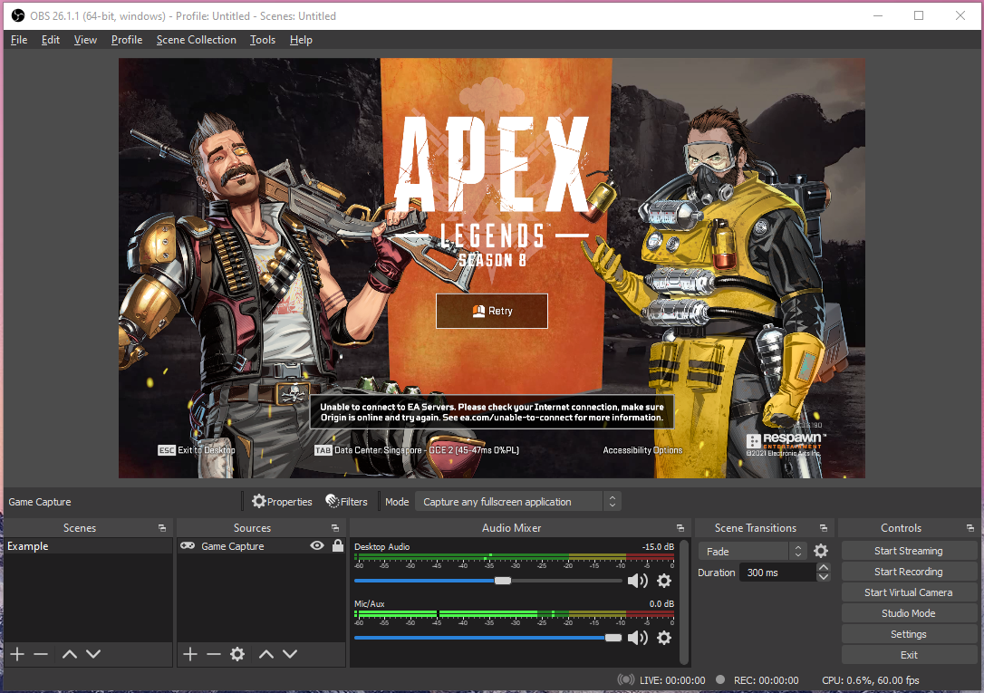 Avvia il gioco, e apparirà in OBS Studio