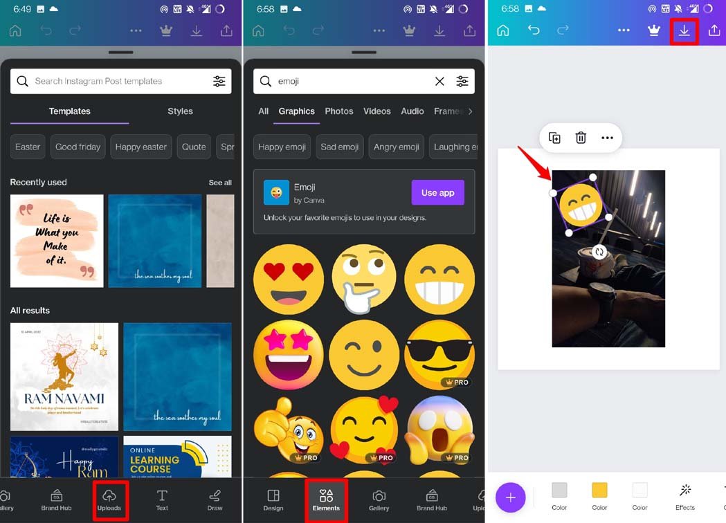 adicionar emoji a uma imagem no Android usando Canva