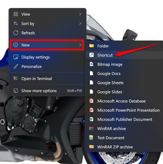 新しいショートカットを作成するWindows