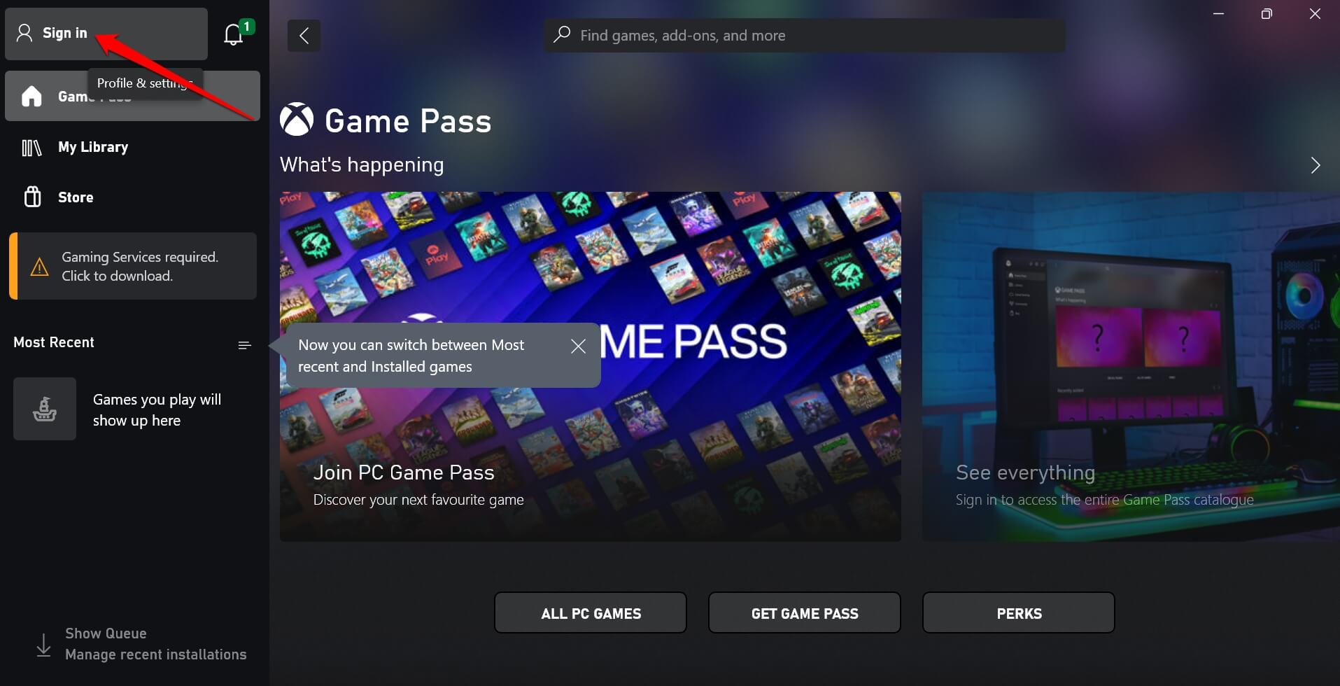 Xbox 앱에 로그인