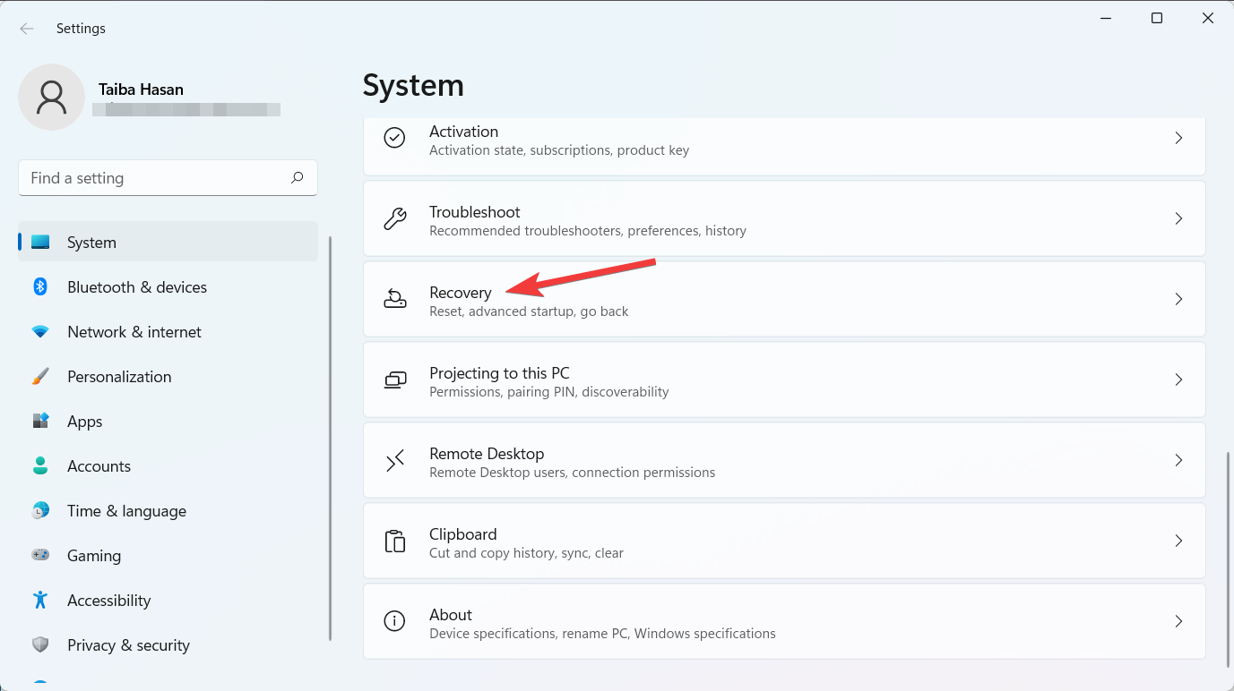 Wählen Sie die Wiederherstellungsoption aus den Systemeinstellungen