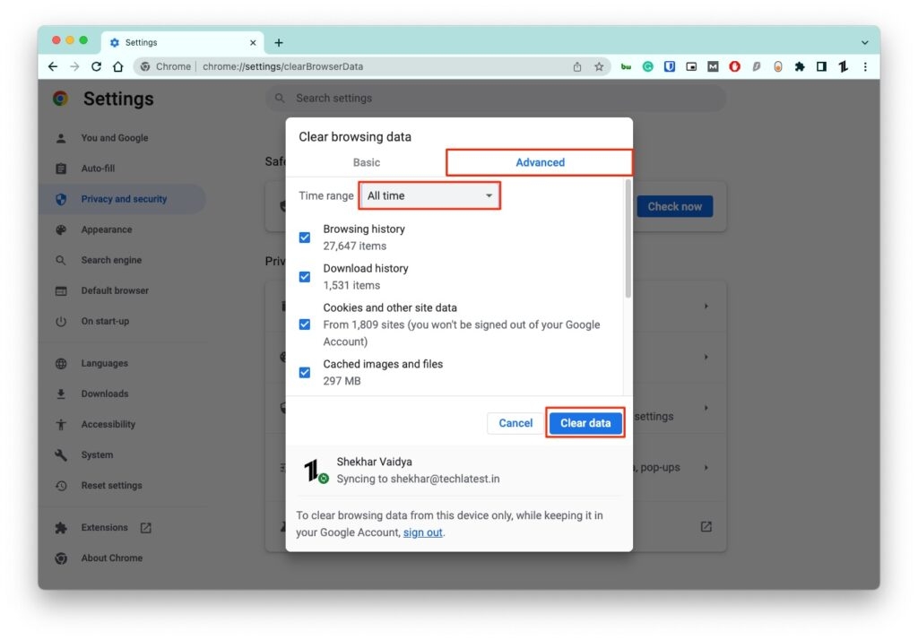 Chrome 기록 삭제 - DNS 프로브 완료 인터넷 없음
