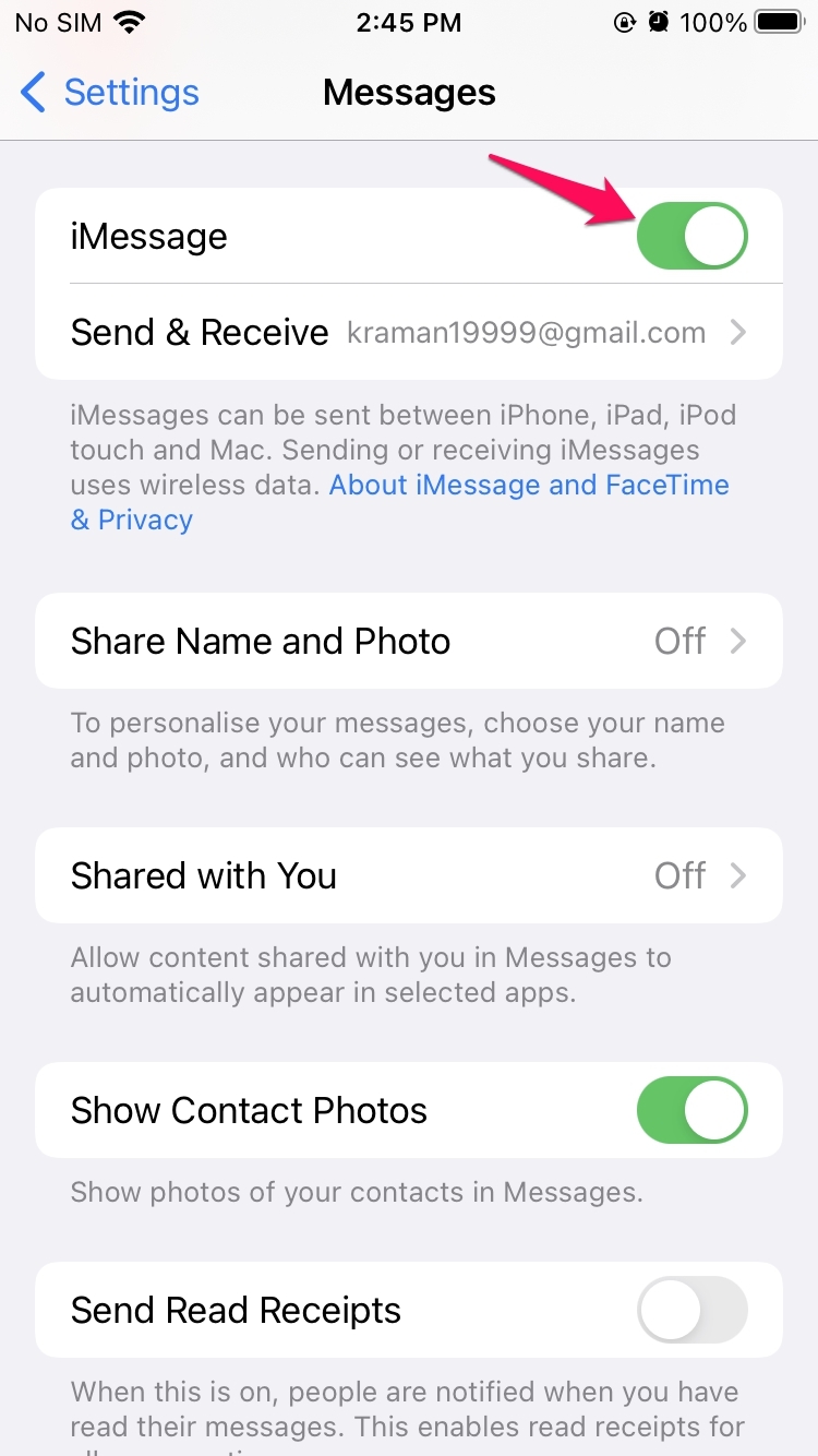 Opción iMessage