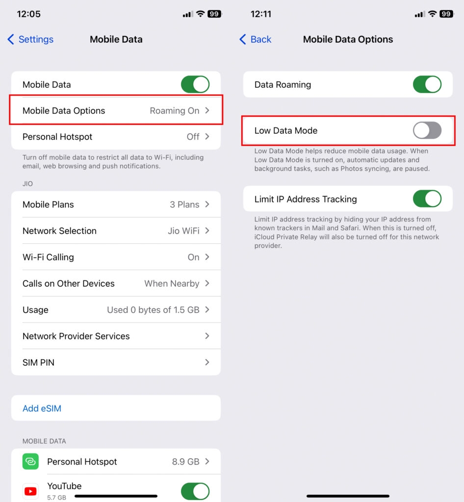 Mode de données faible iPhone - Vérifiez l'utilisation des données sur iPhone