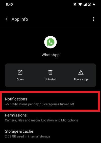 Configurações de Notificações do WhatsApp