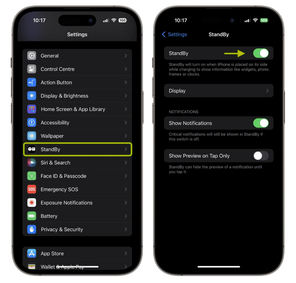 iPhoneスタンバイモードの有効化