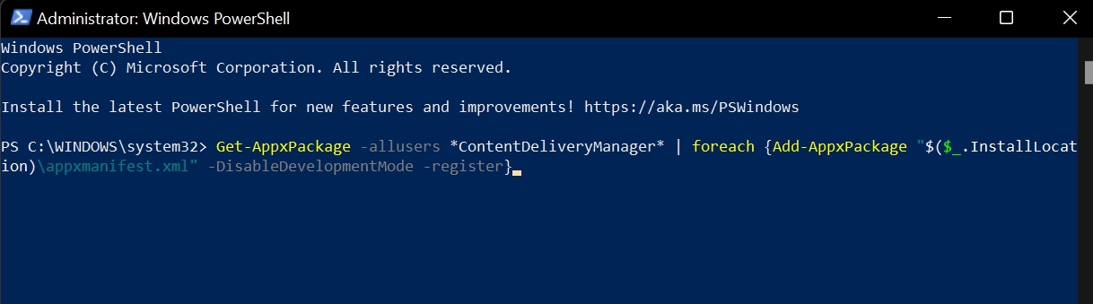 ri-registrare Windows spotlight
