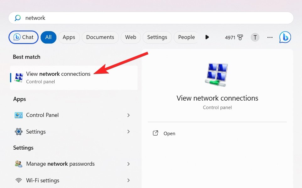 Seleziona Visualizza connessioni di rete