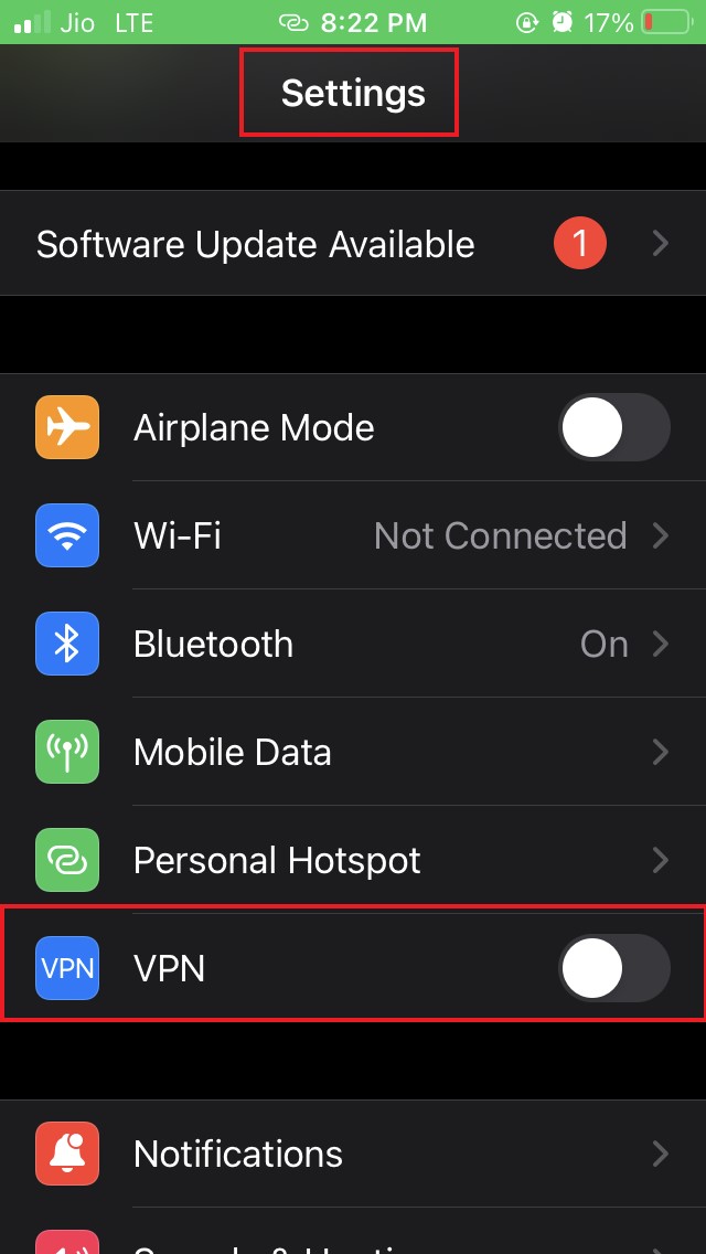 disable VPN on iOS