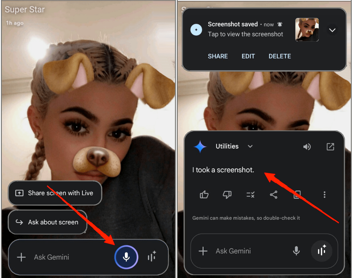 Sagen Sie Machen Sie einen Screenshot und Google Gemini wird sofort alles auf Ihrem Bildschirm erfassen, einschließlich des Snaps.