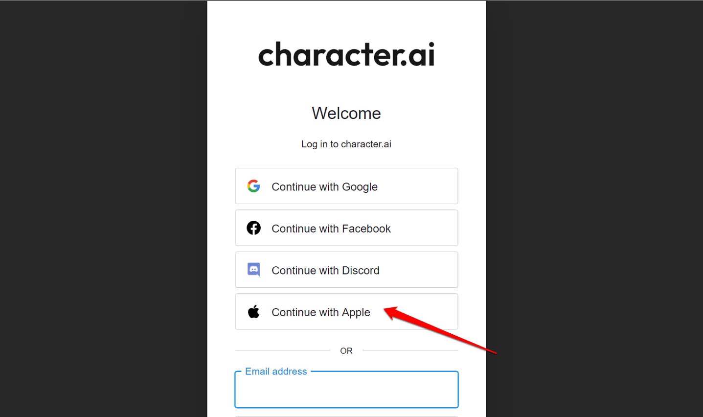 registrati a Character AI