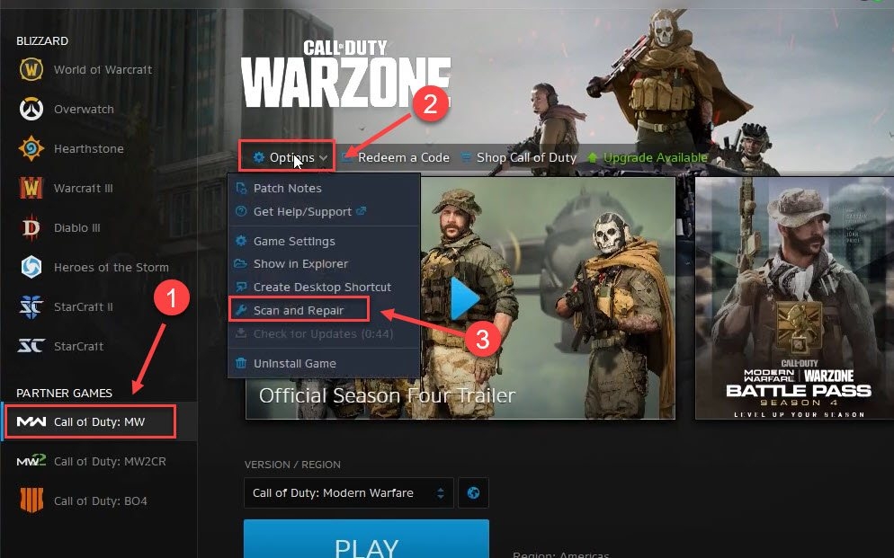 Восстановление игровых файлов Warzone - Ошибка разработчика 5573 Call of Duty Vanguard