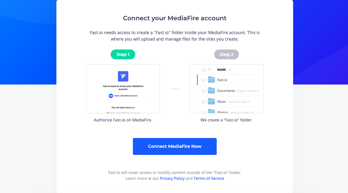 Подключиться к fast.io