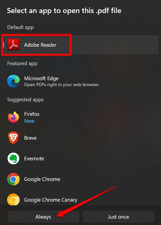 imposta Acrobat come app predefinita per i file PDF