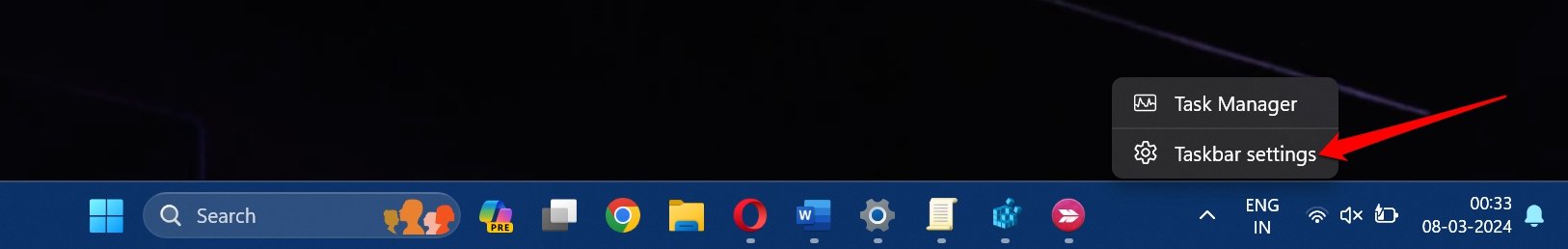 impostazioni barra delle applicazioni di Windows 11