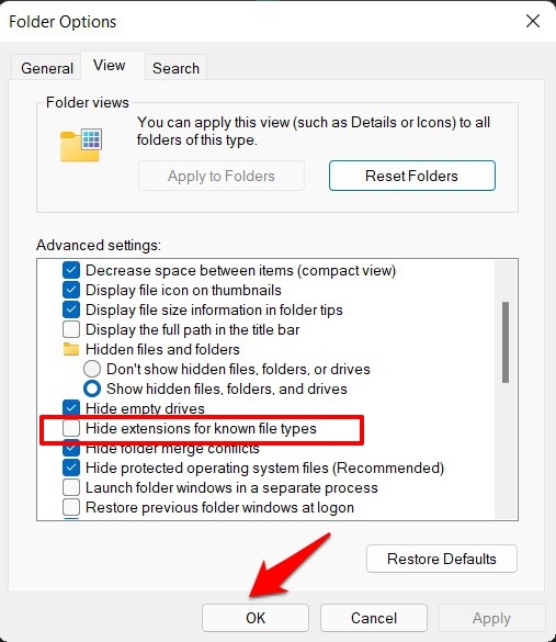 deseleziona nascondi estensioni windows 11