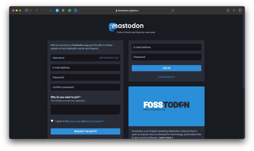 Inscrição no Mastodon