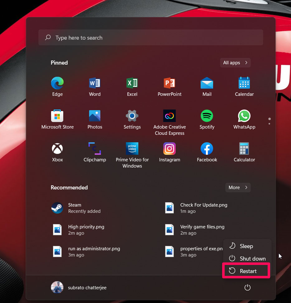 Riavvia il tuo PC