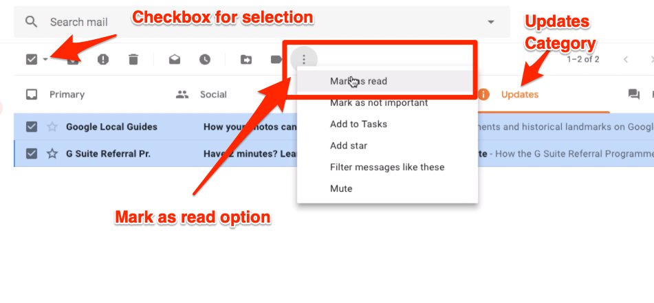 Option Marquer comme lu dans la boîte de réception Gmail