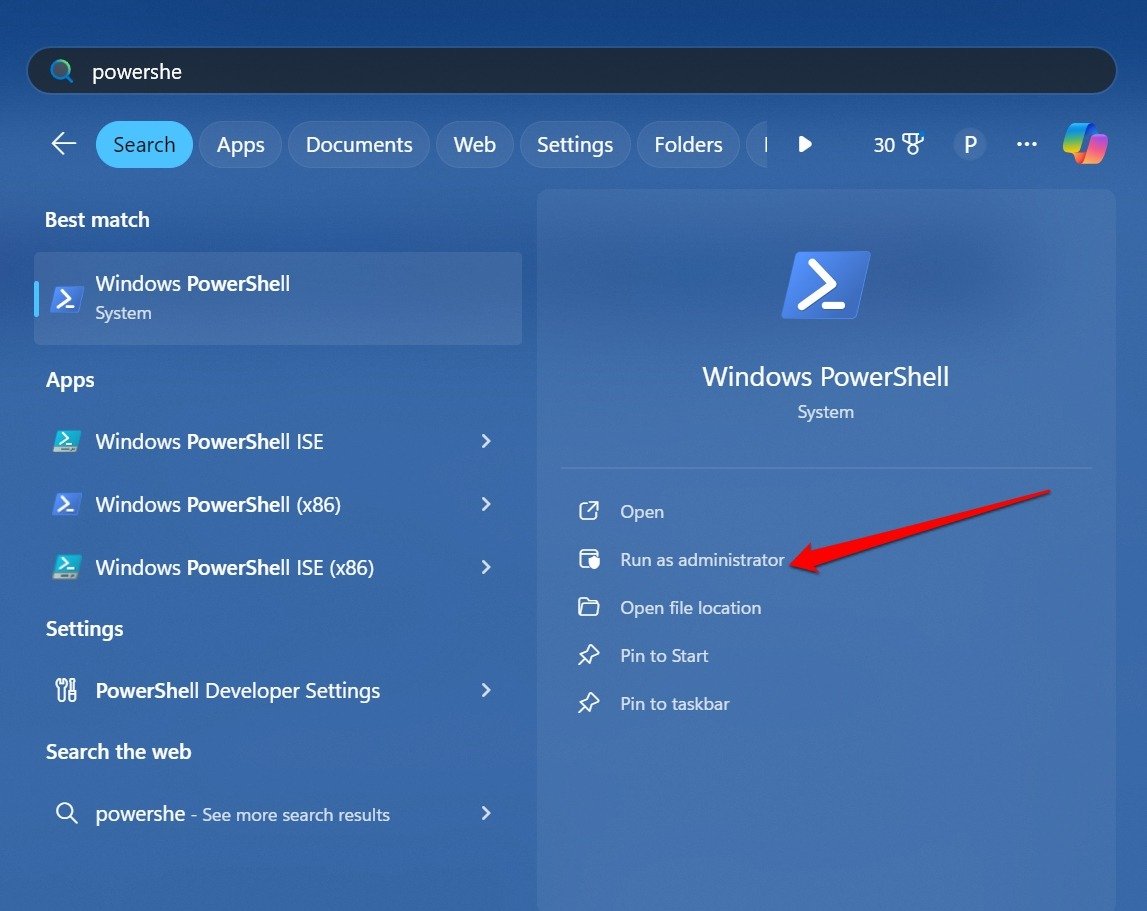 관리자로 Windows PowerShell 실행