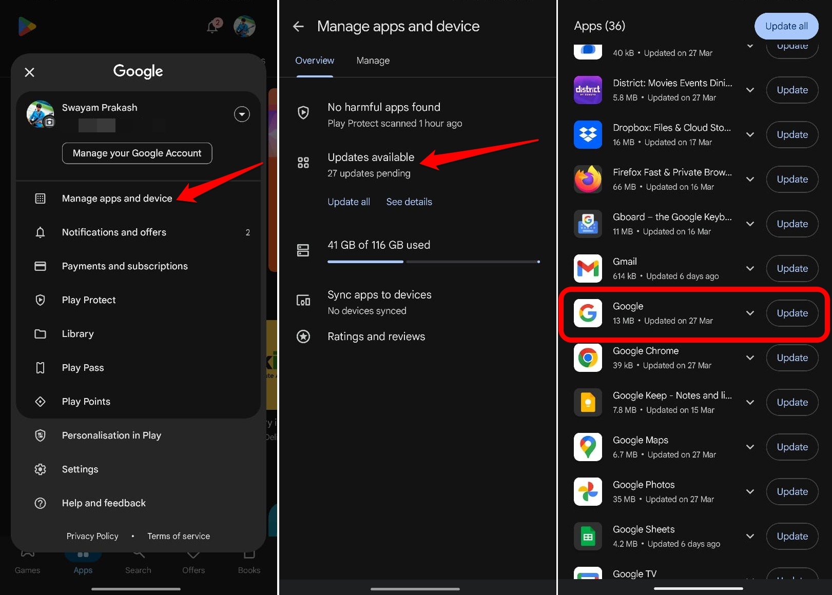 aggiorna l'app Google su Android 15