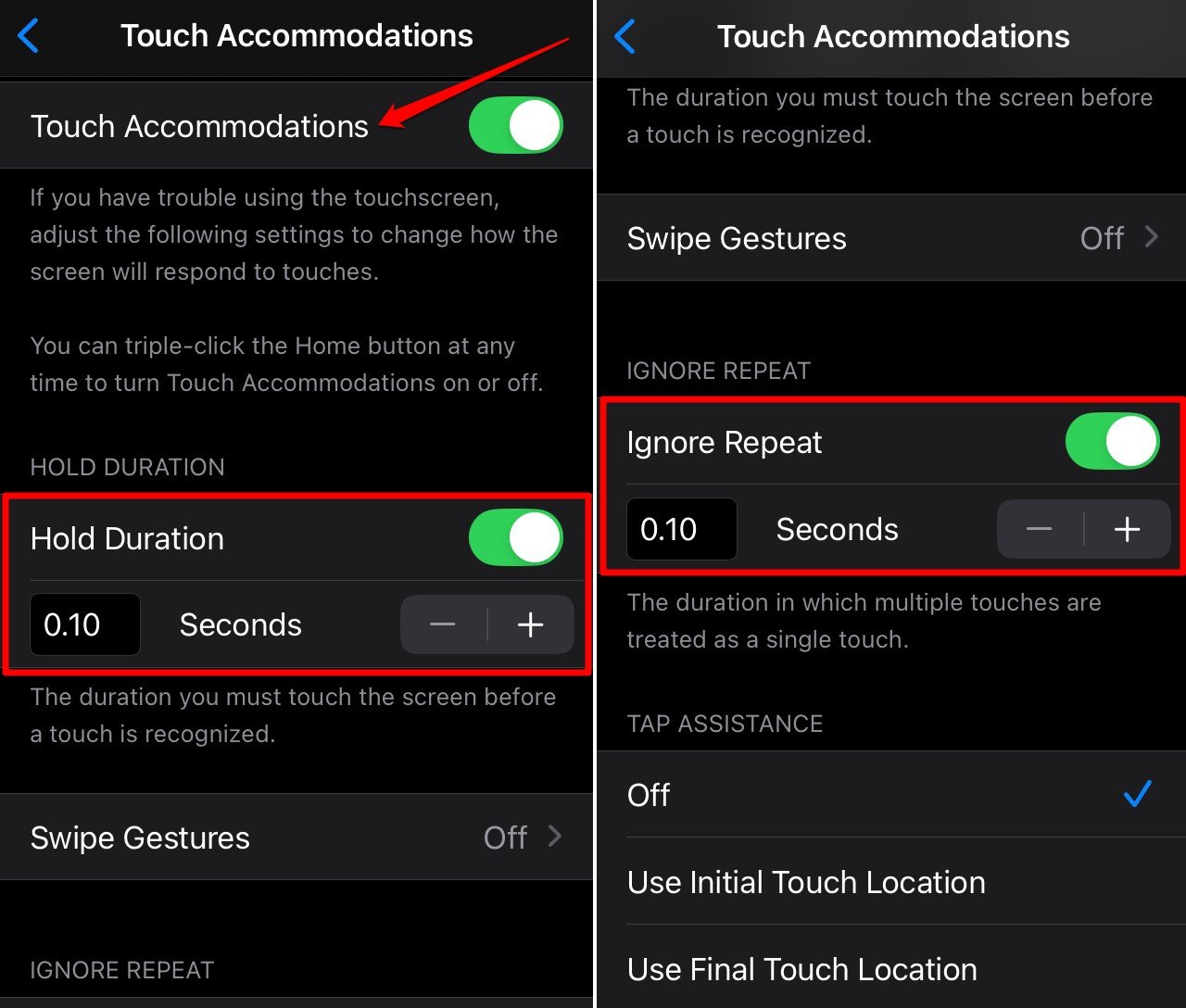 activar duración de presión en iPhone
