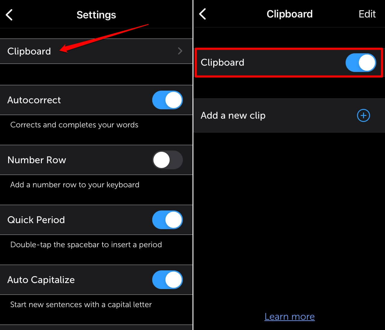abilitare gli appunti nell'app Swiftkey
