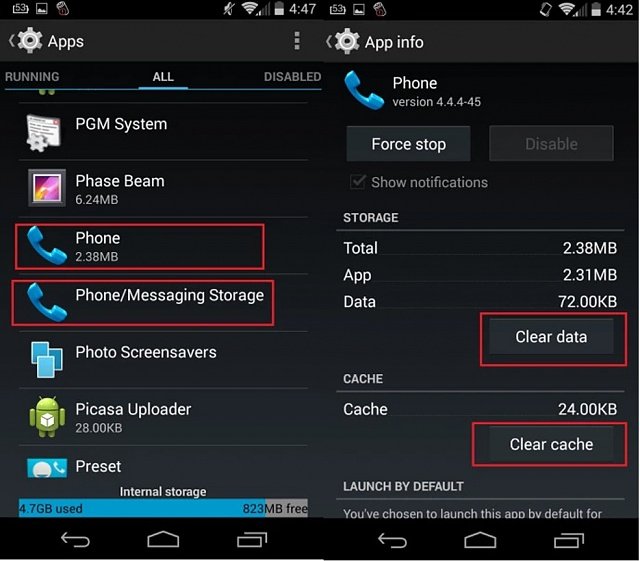 Limpar os Dados & Cache do Aplicativo de Telefone