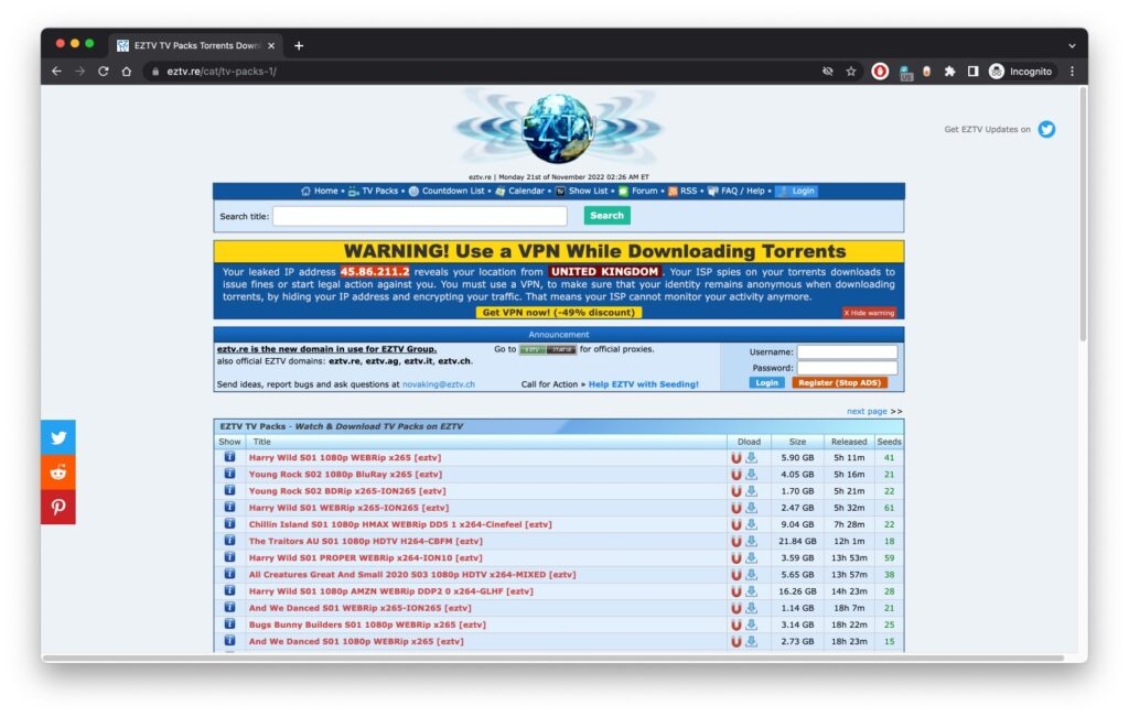 EZTV - Торрент-сайты для ТВ-шоу