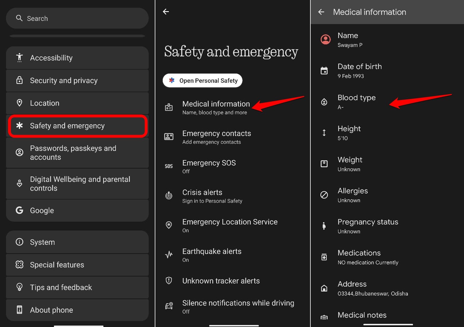 wie man medizinische Informationen auf Android Sicherheit und Notfall hinzufügt