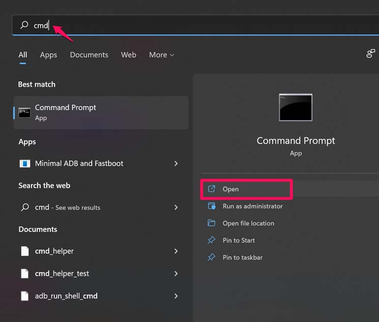 apri il prompt dei comandi in Windows 11