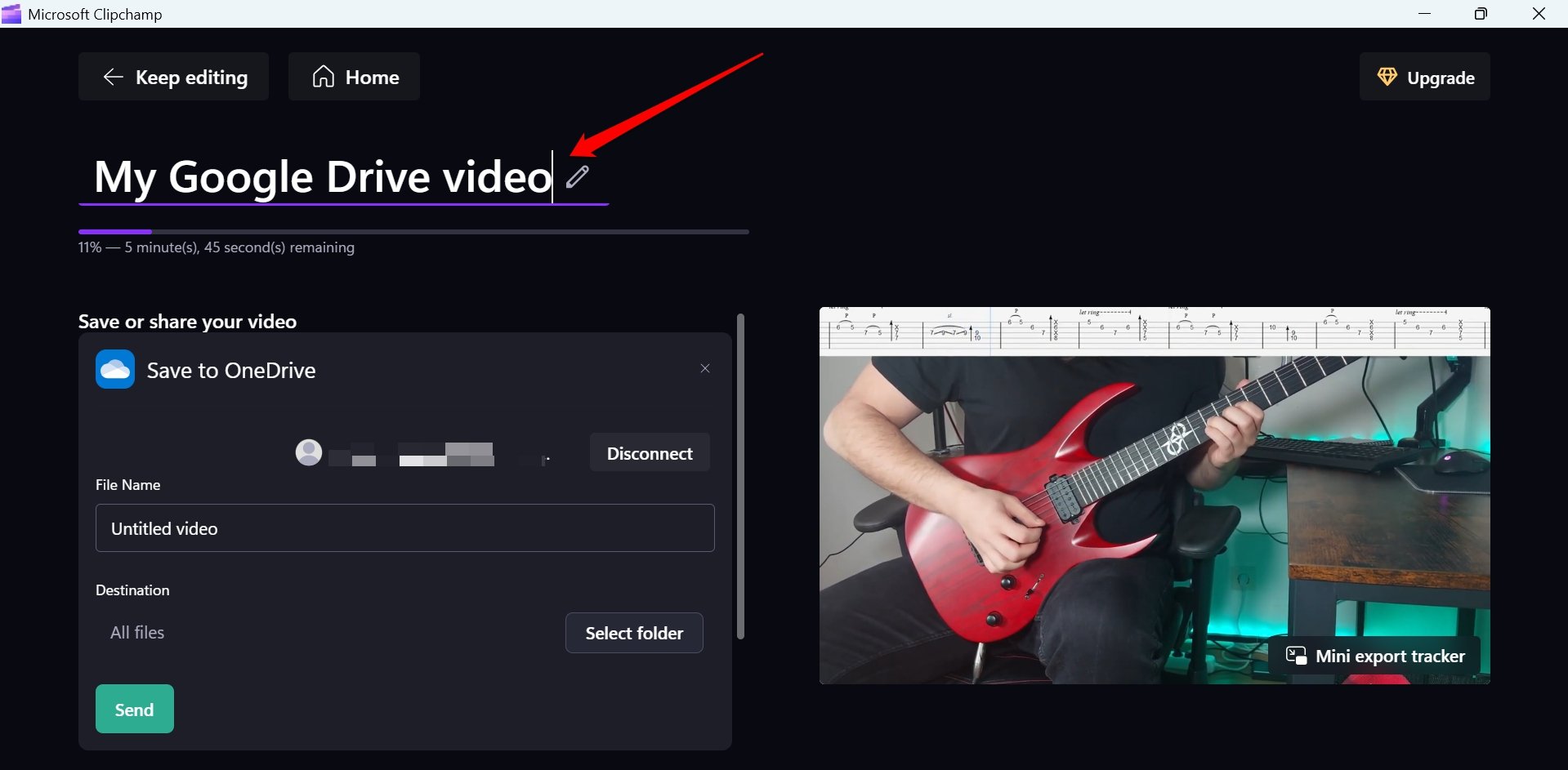 définir un nom pour la vidéo créée sur Clipchamp