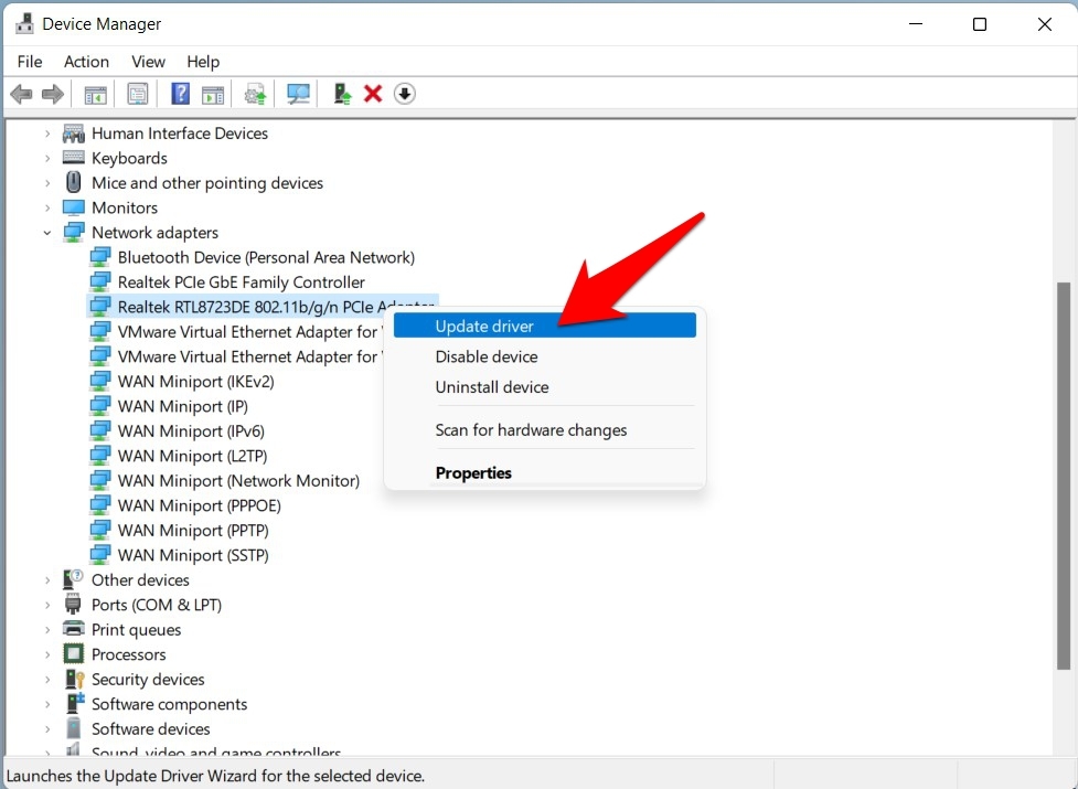 actualizar controladores de red windows 11