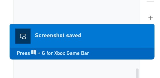 Screenshot gespeichert Benachrichtigung Xbox Game Bar