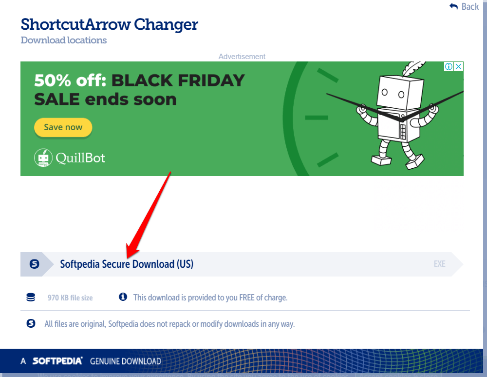 seleziona l'opzione Download Sicuro Softpedia (US).