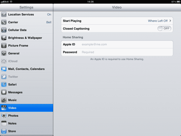 ホームシェアリングを使用してiPadに動画をストリーミングする