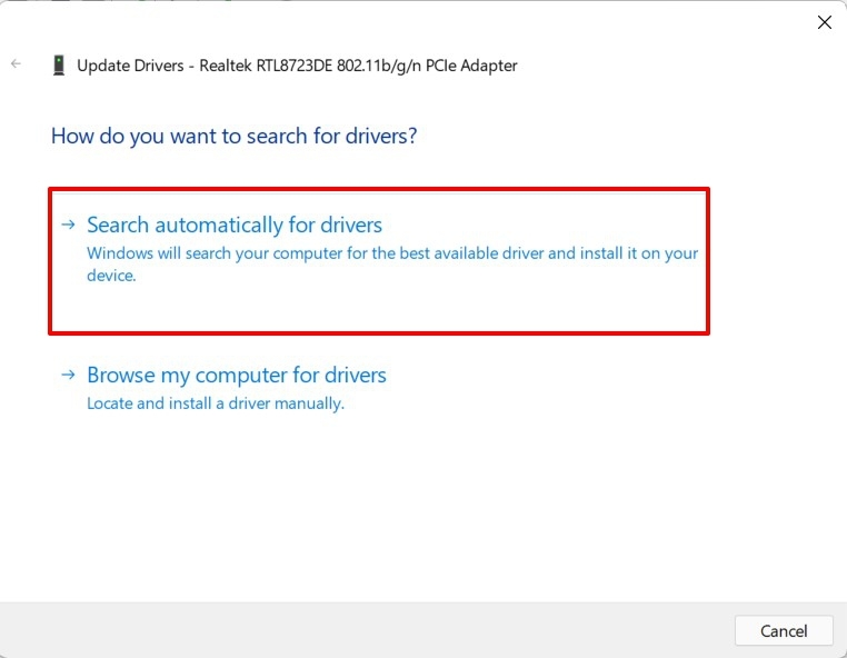 buscar automáticamente controladores de red windows 11