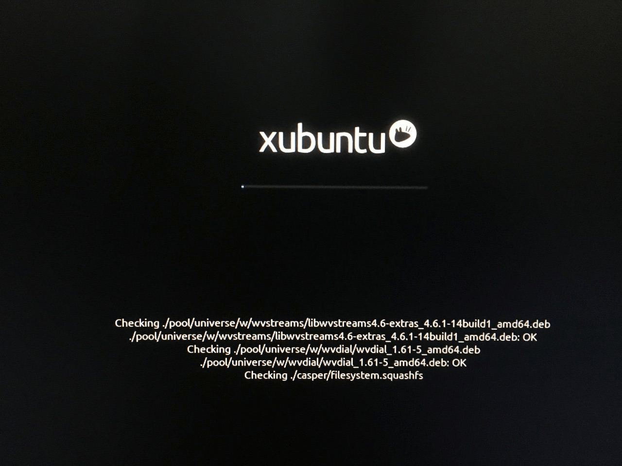 XubuntuまたはLinuxディストリビューションがロードされ、リムーバブルドライブのエラーと安定性をチェックします