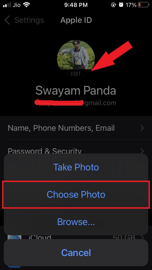 carica nuova immagine profilo iPhone