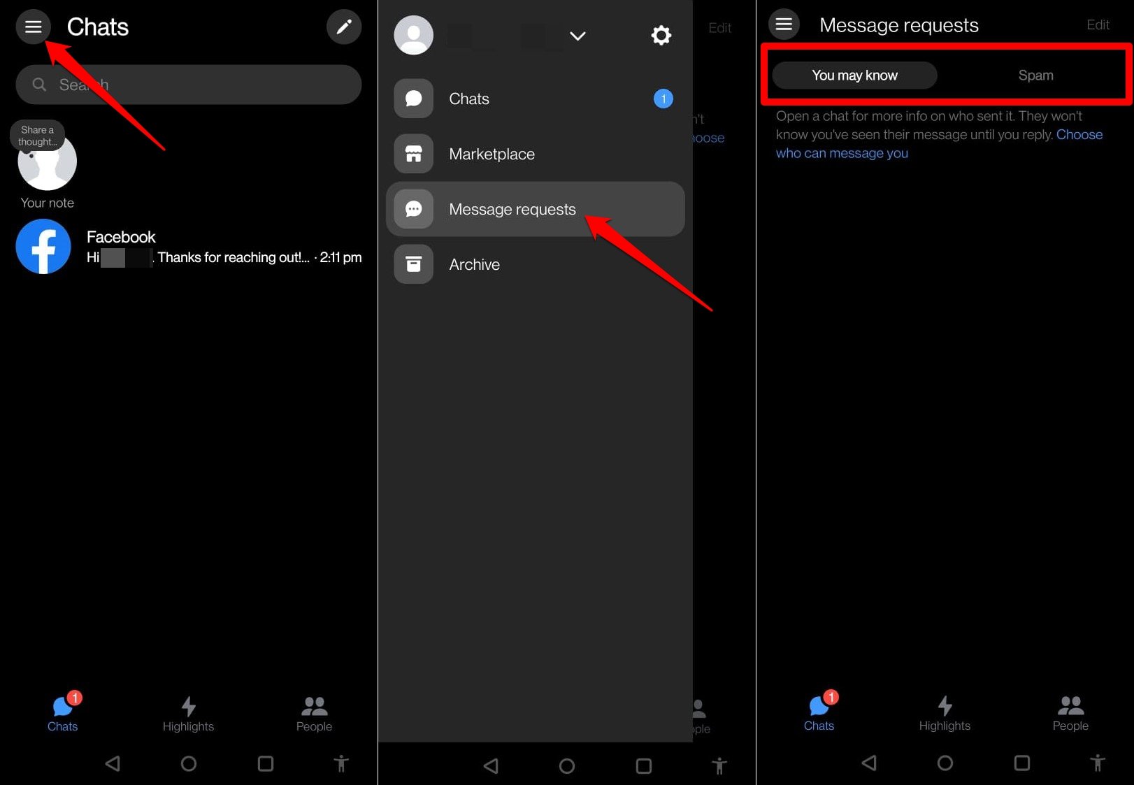 Messenger Androidのスパムで未読メッセージを見つける方法