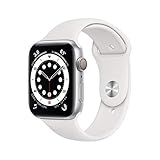 애플 워치 시리즈 6 (GPS + 셀룰러, 44mm) - 은색 알루미늄 케이스와 화이트 스포츠 밴드