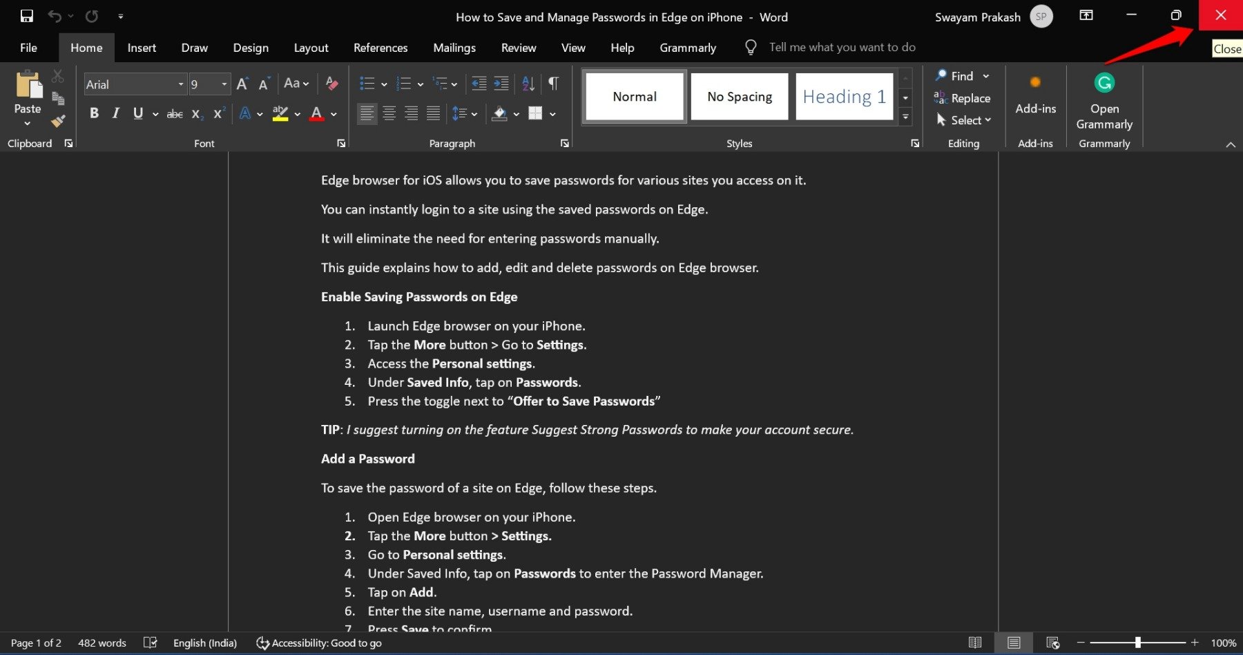 chiudi un file aperto in microsoft word