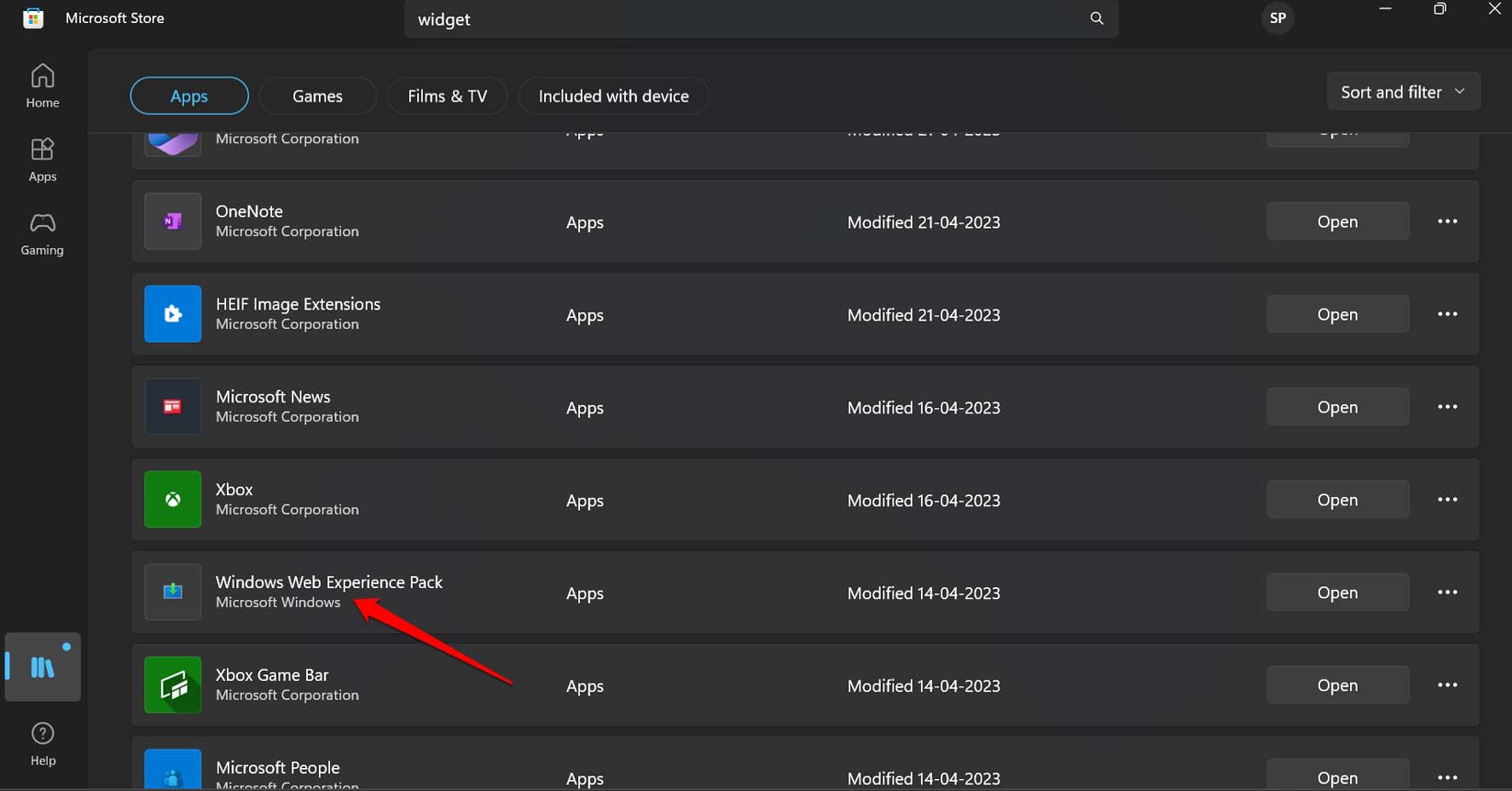 atualizar pacote de experiência da web do Windows