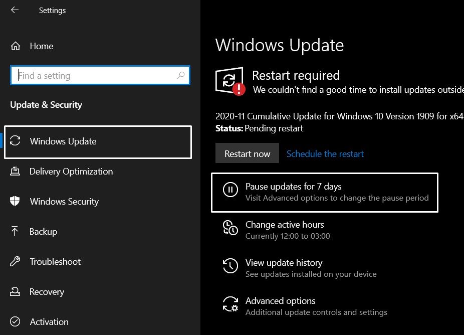 Detener actualización de Windows