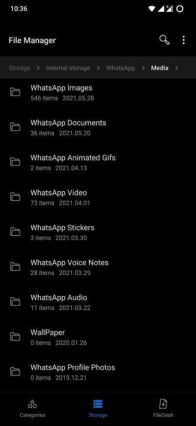 Médias de chat WhatsApp stockage interne