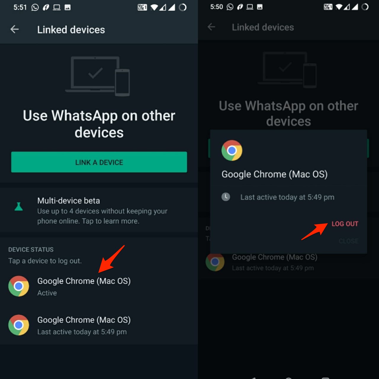 Выйти из привязанных устройств WhatsApp Web