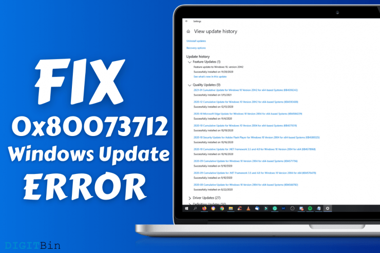 Wie man den Windows Update-Fehlercode 0x80073712 behebt