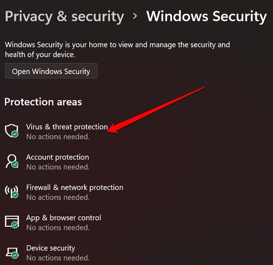 impostazioni protezione da virus e minacce