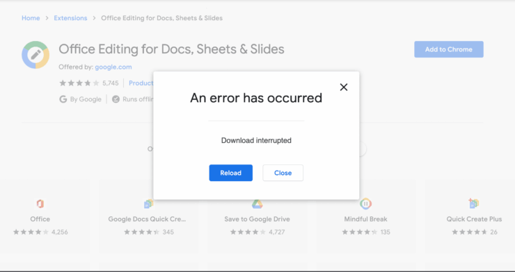 Расширение Chrome: произошла ошибка, загрузка прервана