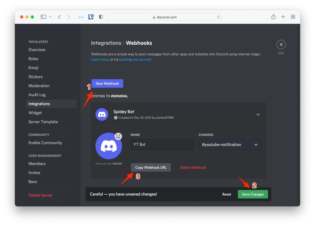 Nouveau Webhook - Webhook Discord YouTube